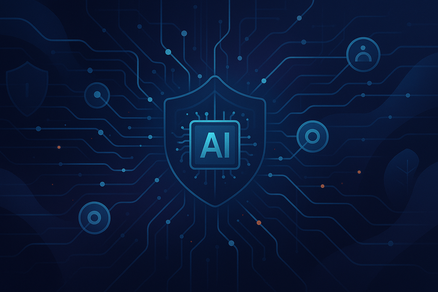 Réseau abstrait reliant un moteur d’intelligence artificielle à des flux de code et des éléments de sécurité.