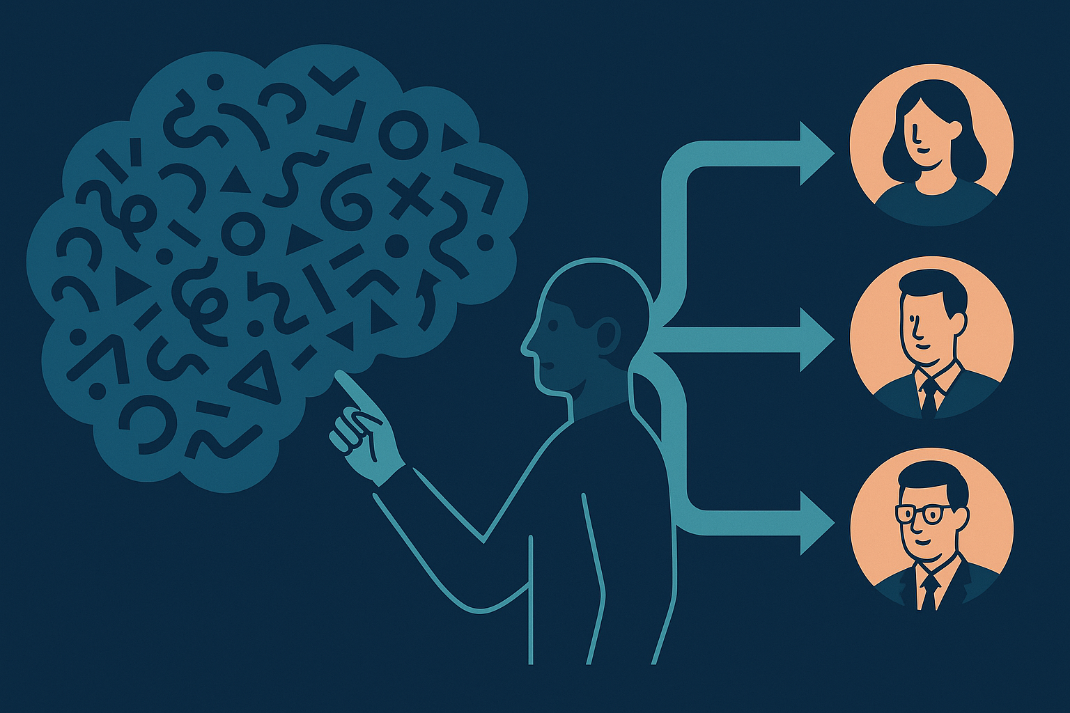Une illustration abstraite montre un flux d’informations confus qui devient plus clair et structuré en plusieurs niveaux de reformulation.